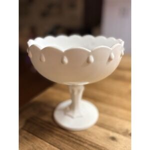 Vintage Indiana White Milk Glass Tear Drop Compote Pedestal Candy Planter Dish